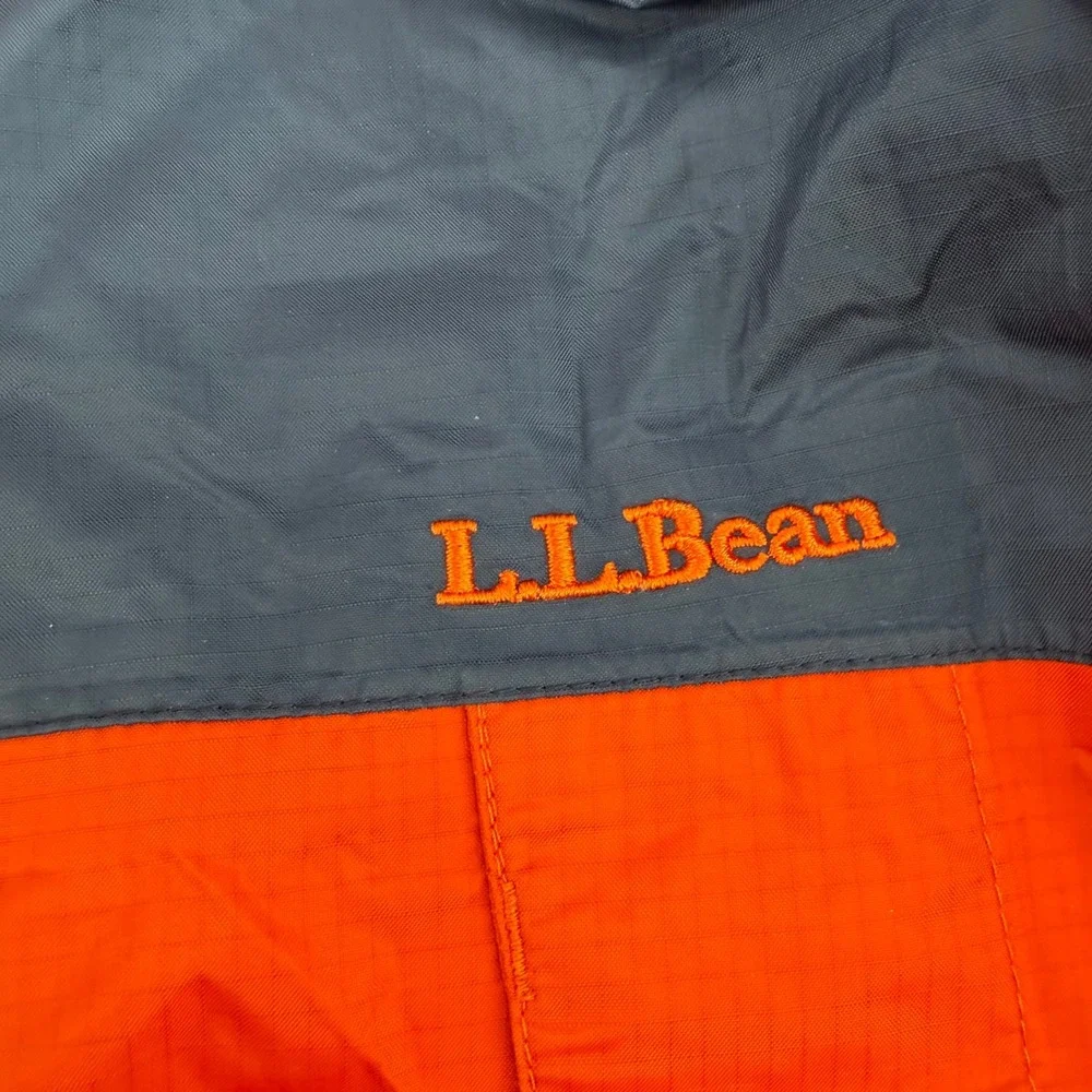 LL Bean Kids XL 18 Rain Jacket Hooded Shell Orange Navy Blue Colorblock